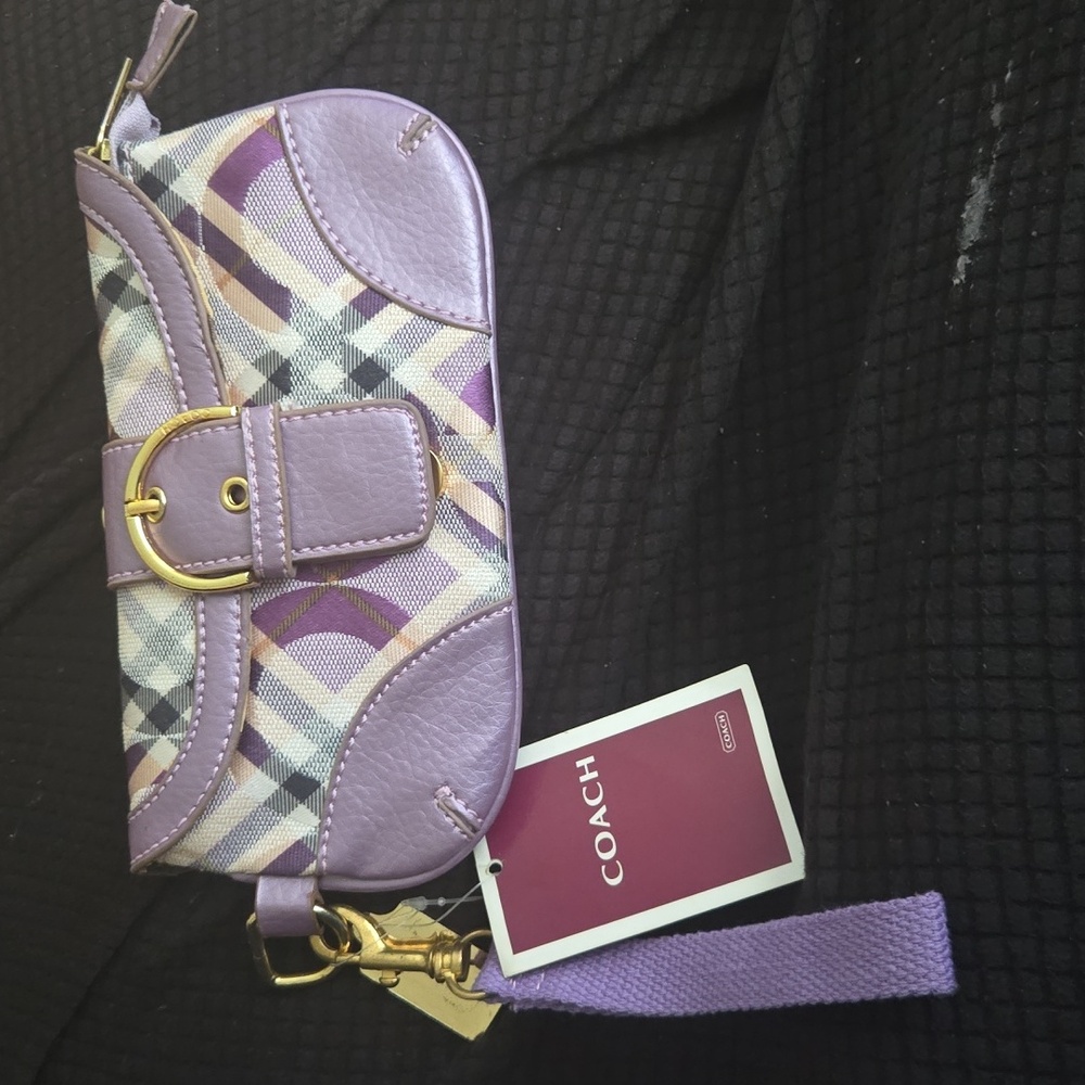 Coach Lavender and Beige Plaid Wristlet